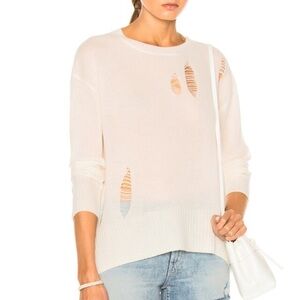 Enza Costa Cream Distressed Wool Cashmere Sweater